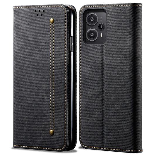 For Xiaomi Redmi Note 12 Turbo / Poco F5 5G PU Leather Case Stand Wallet Jeans Cloth Texture Phone Cover