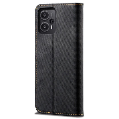 For Xiaomi Redmi Note 12 Turbo / Poco F5 5G PU Leather Case Stand Wallet Jeans Cloth Texture Phone Cover