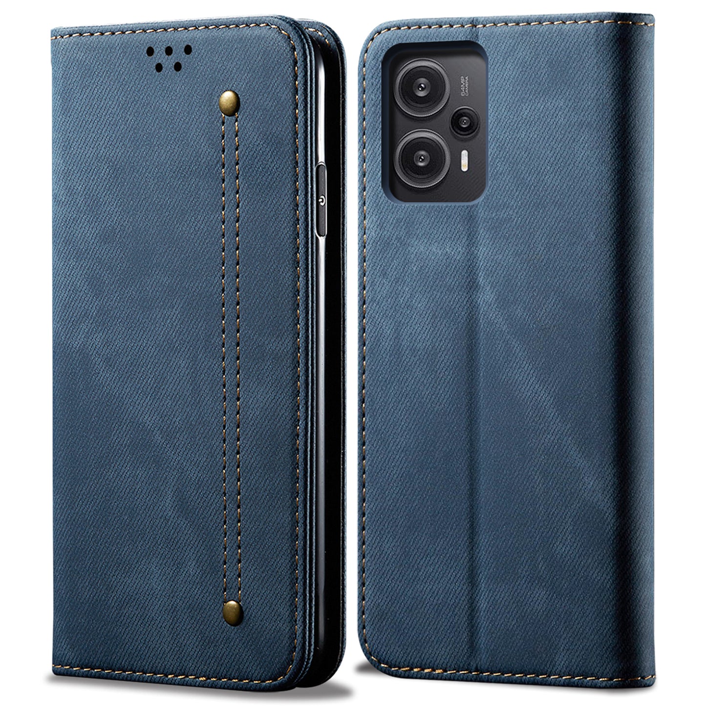 For Xiaomi Redmi Note 12 Turbo / Poco F5 5G PU Leather Case Stand Wallet Jeans Cloth Texture Phone Cover