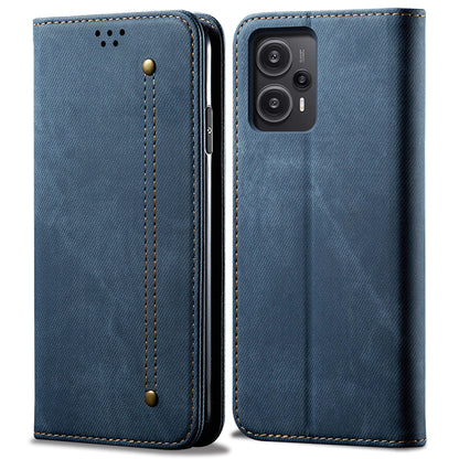 For Xiaomi Redmi Note 12 Turbo / Poco F5 5G PU Leather Case Stand Wallet Jeans Cloth Texture Phone Cover