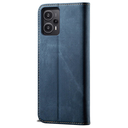 For Xiaomi Redmi Note 12 Turbo / Poco F5 5G PU Leather Case Stand Wallet Jeans Cloth Texture Phone Cover