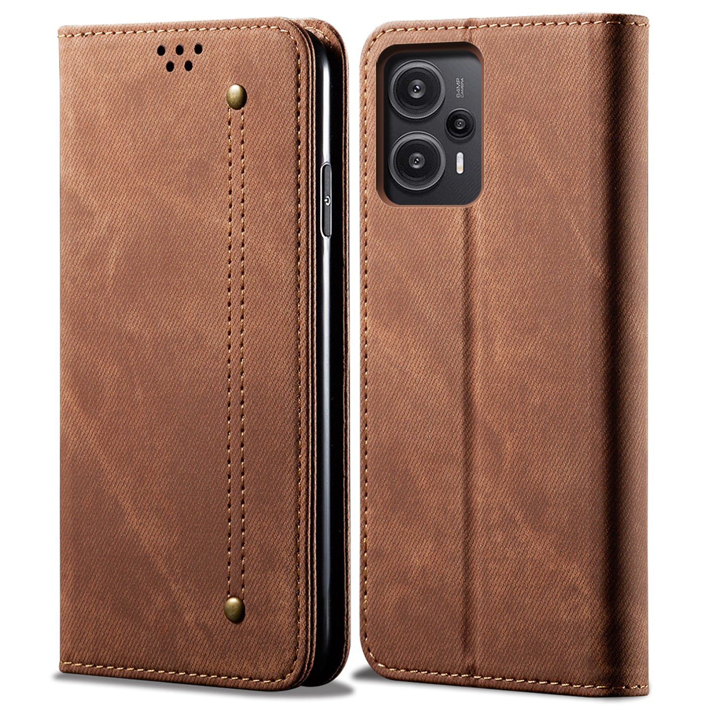 For Xiaomi Redmi Note 12 Turbo / Poco F5 5G PU Leather Case Stand Wallet Jeans Cloth Texture Phone Cover