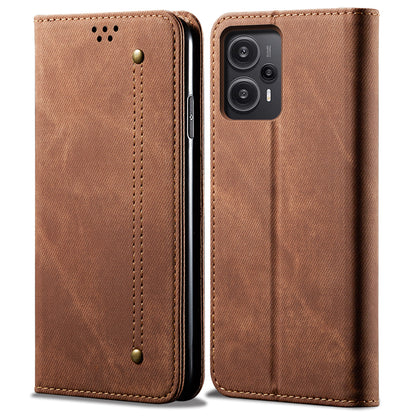 For Xiaomi Redmi Note 12 Turbo / Poco F5 5G PU Leather Case Stand Wallet Jeans Cloth Texture Phone Cover