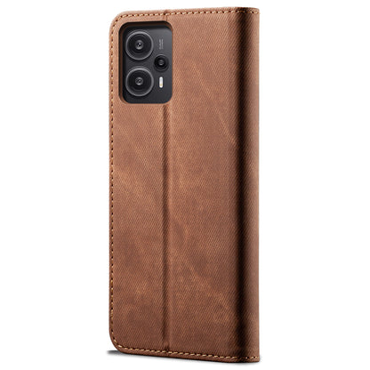 For Xiaomi Redmi Note 12 Turbo / Poco F5 5G PU Leather Case Stand Wallet Jeans Cloth Texture Phone Cover