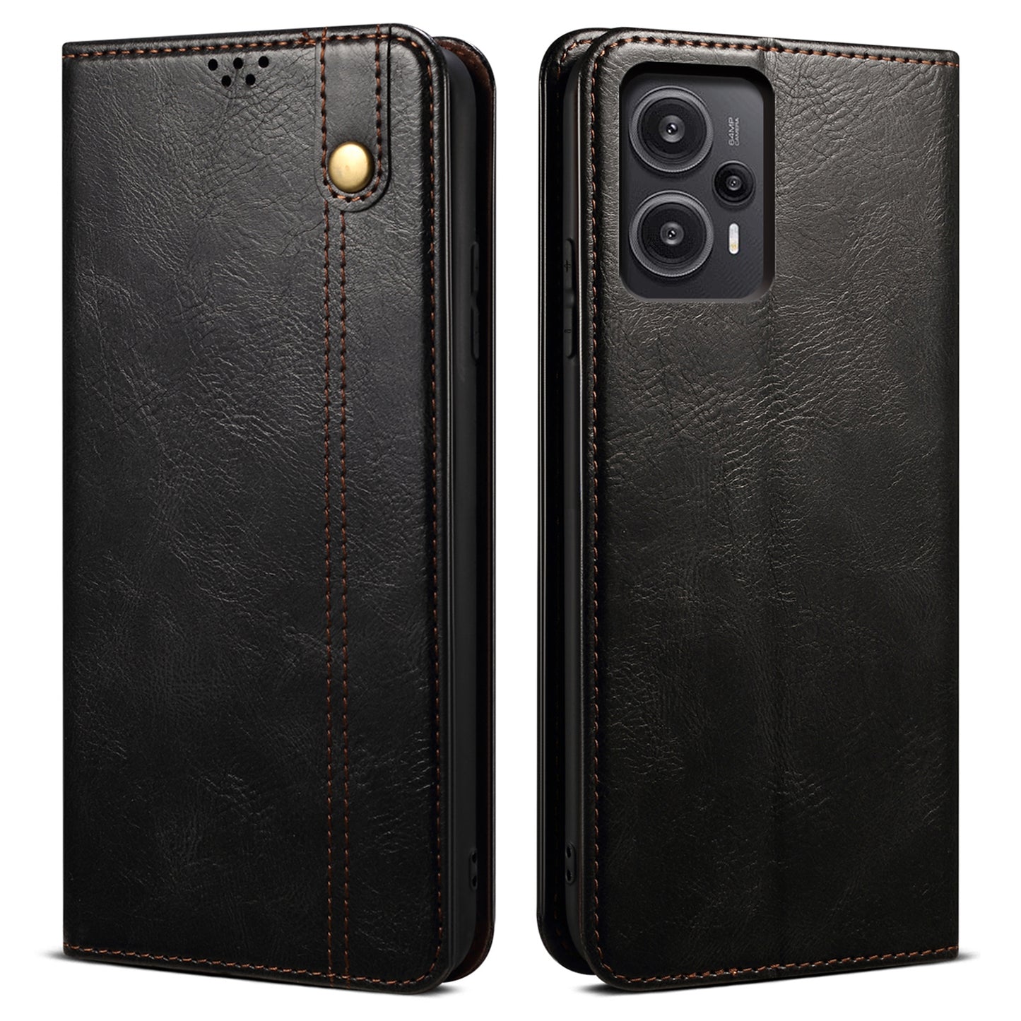 Phone Cover for Xiaomi Redmi Note 12 Turbo / Poco F5 5G Waxy Crazy Horse Texture Leather Case with Stand Wallet