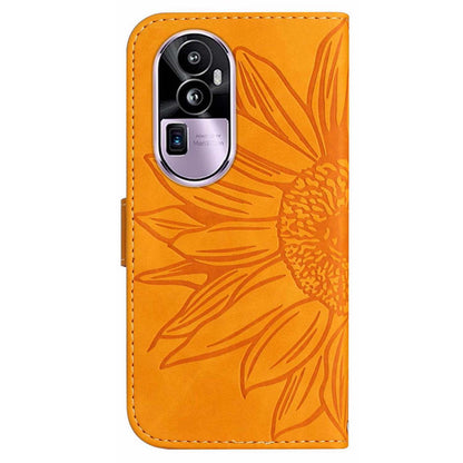 HT04 PU Leather Phone Case for Oppo Reno10 Pro+ 5G Sunflower Imprint Wallet Stand Cover with Shoulder Strap