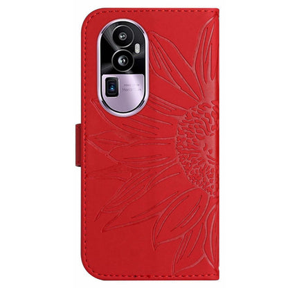 HT04 PU Leather Phone Case for Oppo Reno10 Pro+ 5G Sunflower Imprint Wallet Stand Cover with Shoulder Strap