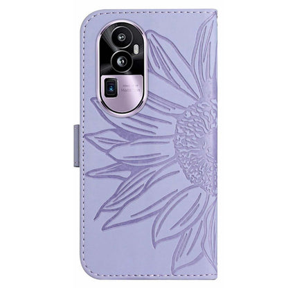HT04 PU Leather Phone Case for Oppo Reno10 Pro+ 5G Sunflower Imprint Wallet Stand Cover with Shoulder Strap