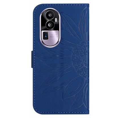 HT04 PU Leather Phone Case for Oppo Reno10 Pro+ 5G Sunflower Imprint Wallet Stand Cover with Shoulder Strap