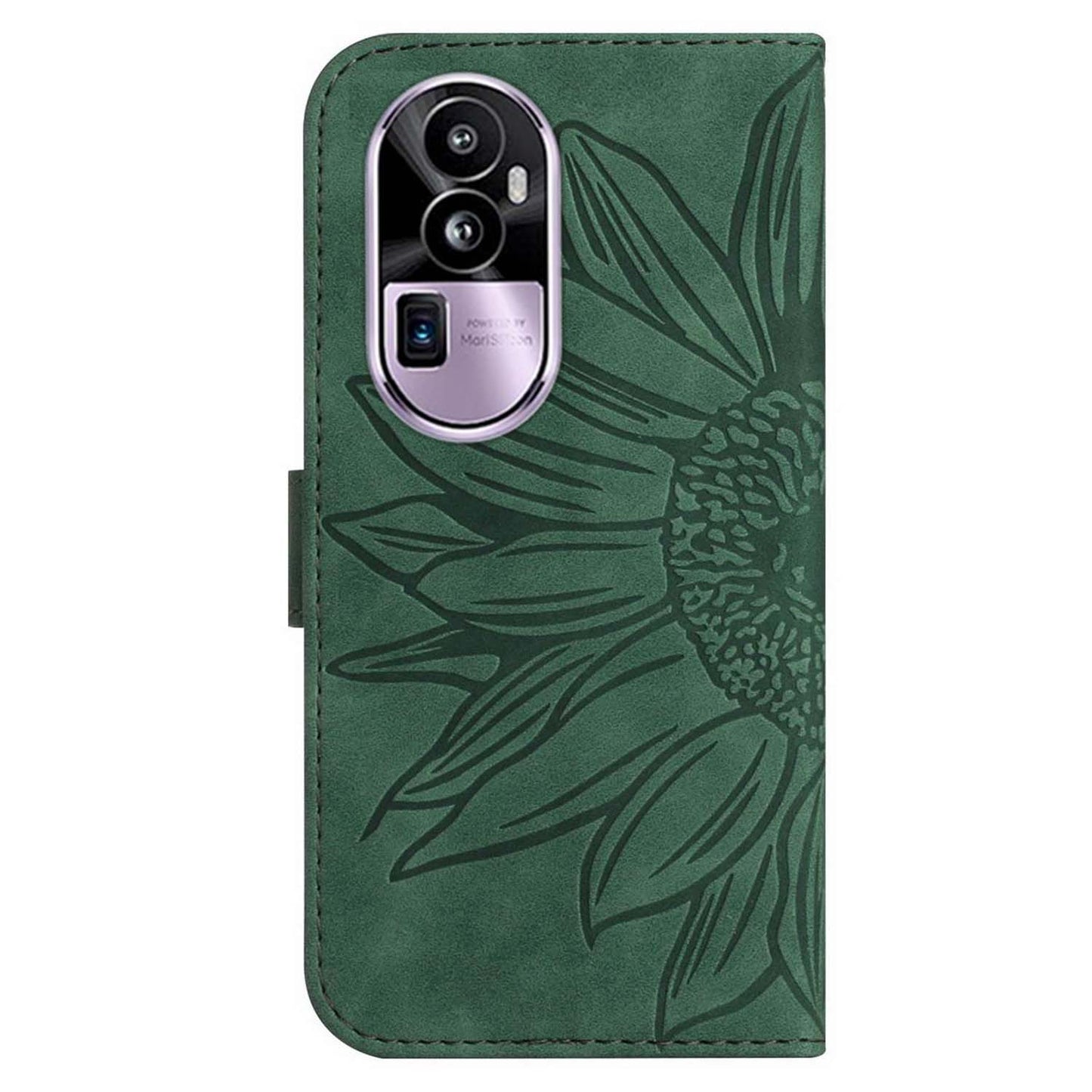 HT04 PU Leather Phone Case for Oppo Reno10 Pro+ 5G Sunflower Imprint Wallet Stand Cover with Shoulder Strap