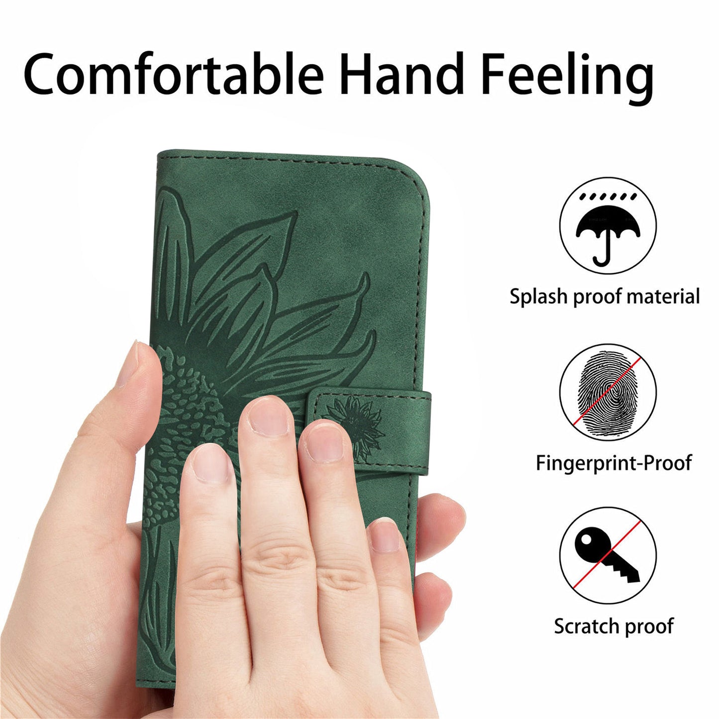 HT04 PU Leather Phone Case for Oppo Reno10 Pro+ 5G Sunflower Imprint Wallet Stand Cover with Shoulder Strap