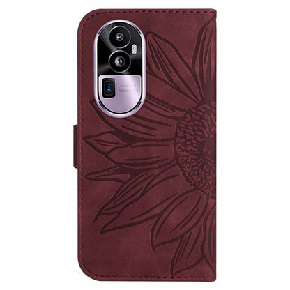 HT04 PU Leather Phone Case for Oppo Reno10 Pro+ 5G Sunflower Imprint Wallet Stand Cover with Shoulder Strap