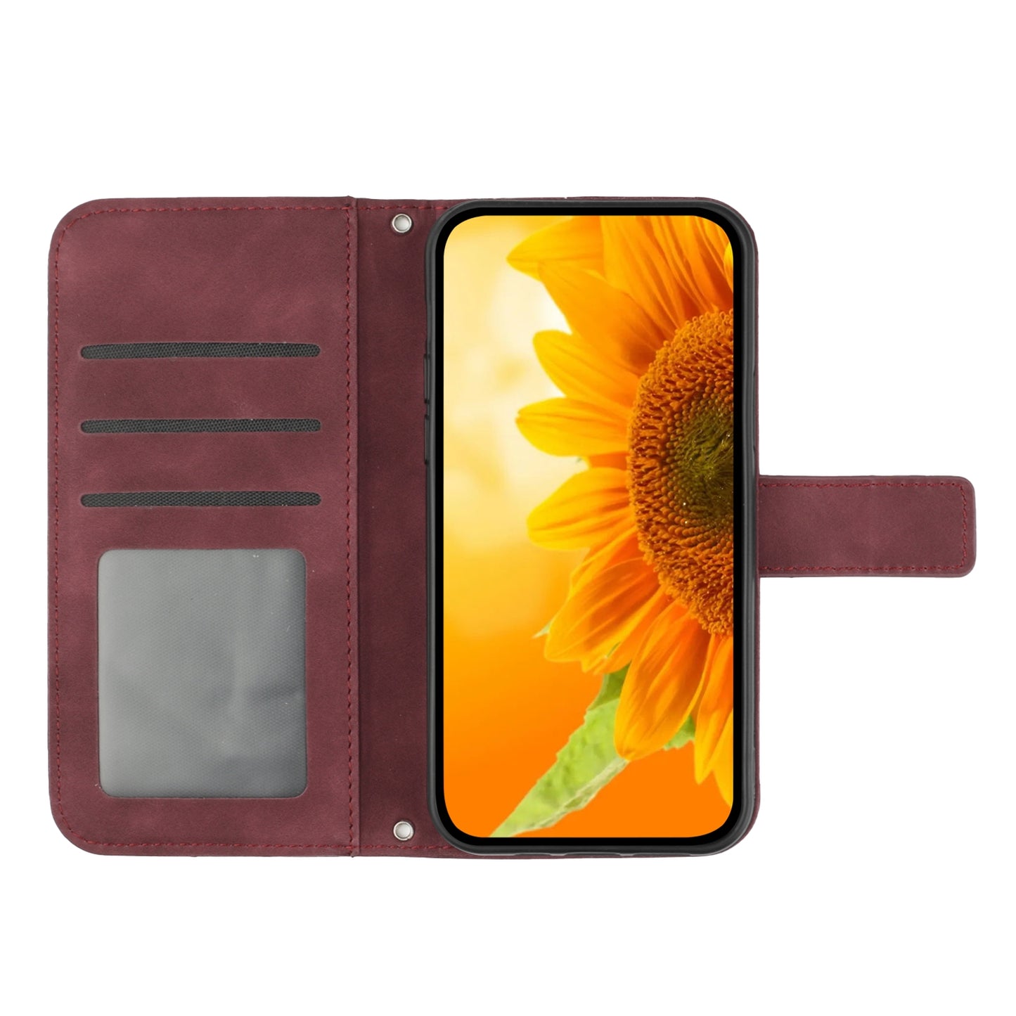 HT04 PU Leather Phone Case for Oppo Reno10 Pro+ 5G Sunflower Imprint Wallet Stand Cover with Shoulder Strap