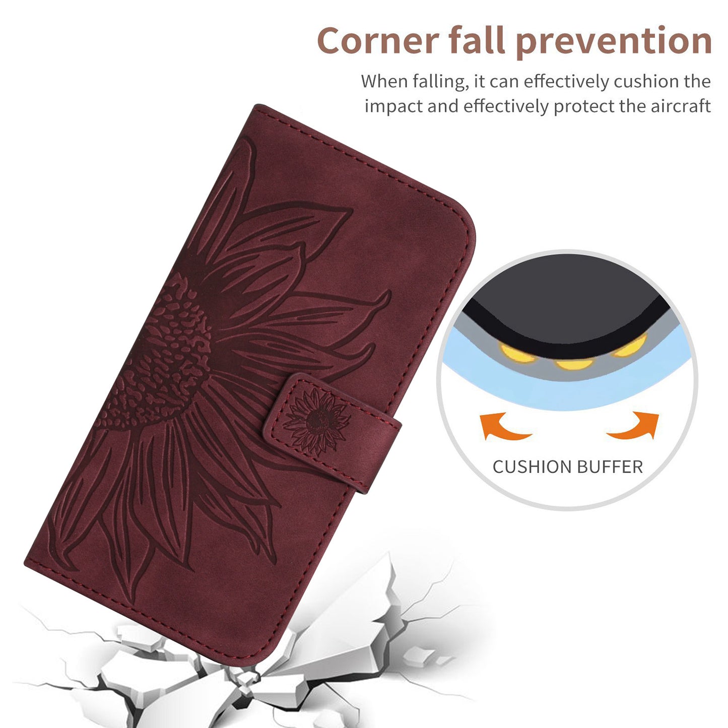 HT04 PU Leather Phone Case for Oppo Reno10 Pro+ 5G Sunflower Imprint Wallet Stand Cover with Shoulder Strap