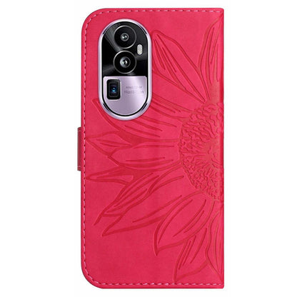 HT04 PU Leather Phone Case for Oppo Reno10 Pro+ 5G Sunflower Imprint Wallet Stand Cover with Shoulder Strap