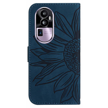 HT04 PU Leather Phone Case for Oppo Reno10 Pro+ 5G Sunflower Imprint Wallet Stand Cover with Shoulder Strap