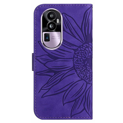 HT04 PU Leather Phone Case for Oppo Reno10 Pro+ 5G Sunflower Imprint Wallet Stand Cover with Shoulder Strap