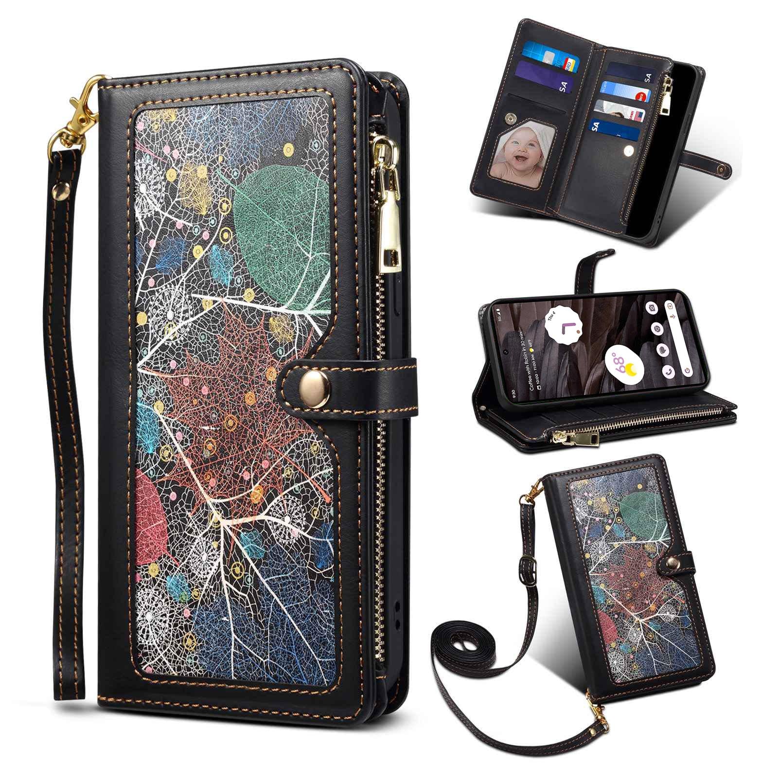 ESEBLE Galaxy Series for Google Pixel 7a PU Leather Phone Case Zipper Pocket RFID Blocking Wallet Stand Cover