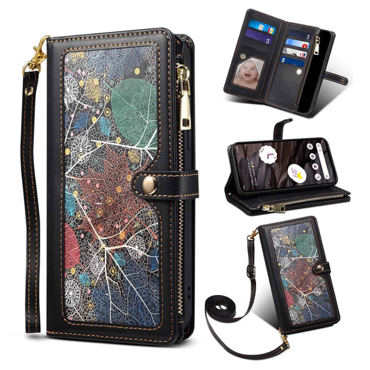 ESEBLE Galaxy Series for Google Pixel 7a PU Leather Phone Case Zipper Pocket RFID Blocking Wallet Stand Cover