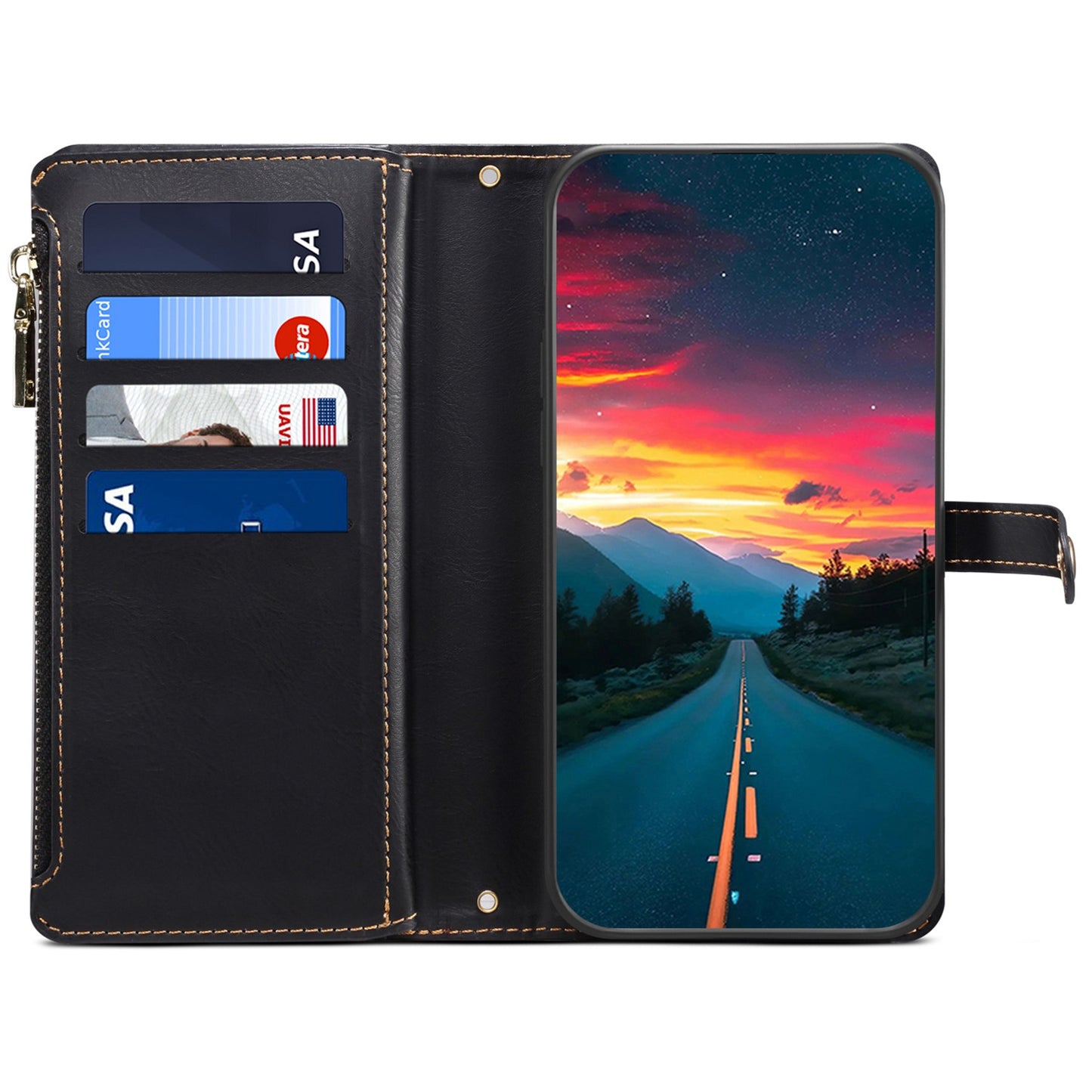 ESEBLE Galaxy Series for Google Pixel 7a PU Leather Phone Case Zipper Pocket RFID Blocking Wallet Stand Cover