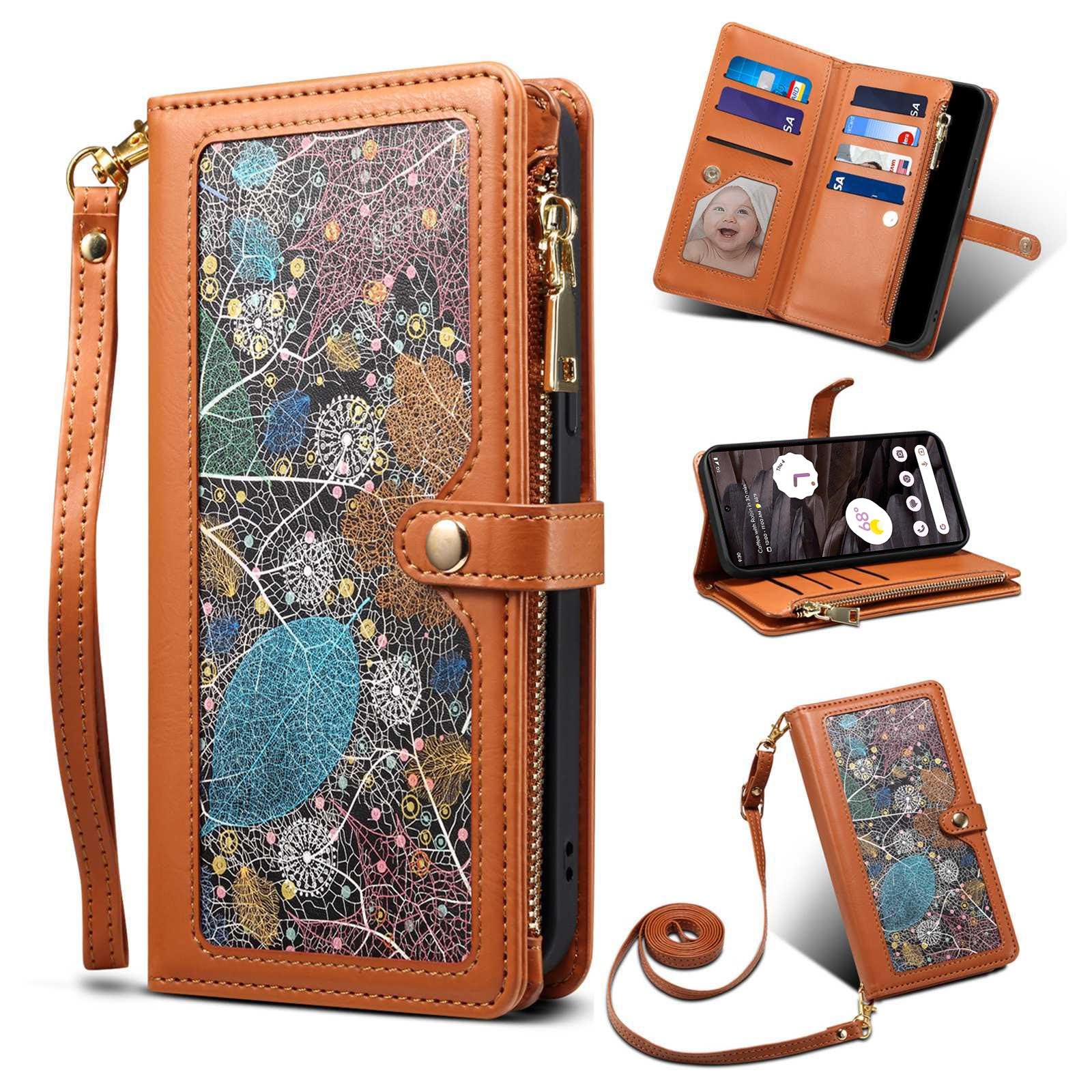 ESEBLE Galaxy Series for Google Pixel 7a PU Leather Phone Case Zipper Pocket RFID Blocking Wallet Stand Cover