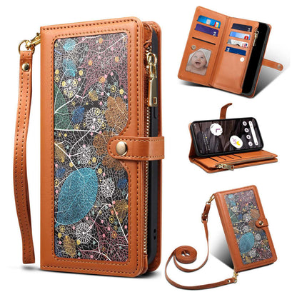 ESEBLE Galaxy Series for Google Pixel 7a PU Leather Phone Case Zipper Pocket RFID Blocking Wallet Stand Cover