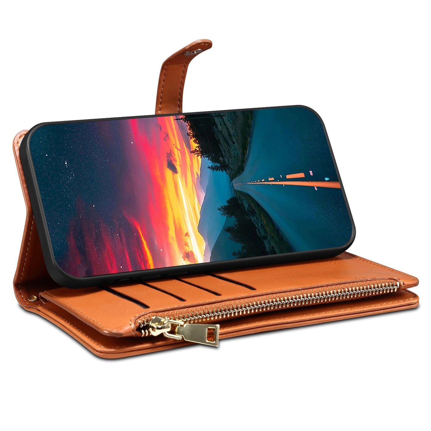 ESEBLE Galaxy Series for Google Pixel 7a PU Leather Phone Case Zipper Pocket RFID Blocking Wallet Stand Cover