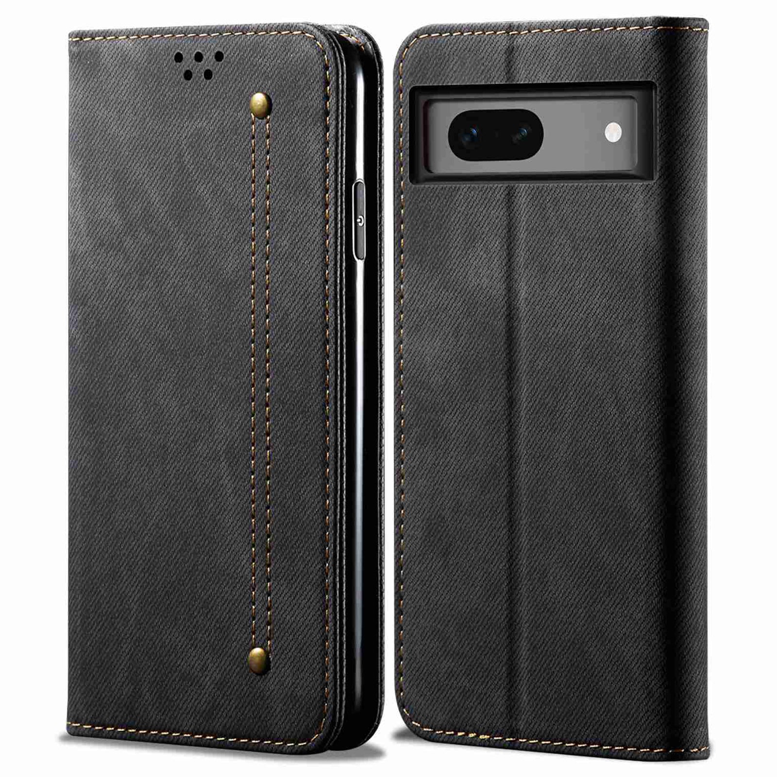 For Google Pixel 7a PU Leather Case Stand Wallet Anti-scratch Jeans Cloth Texture Phone Cover