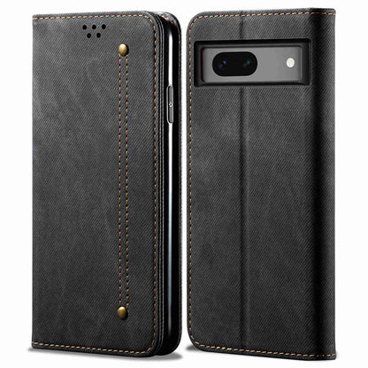For Google Pixel 7a PU Leather Case Stand Wallet Anti-scratch Jeans Cloth Texture Phone Cover