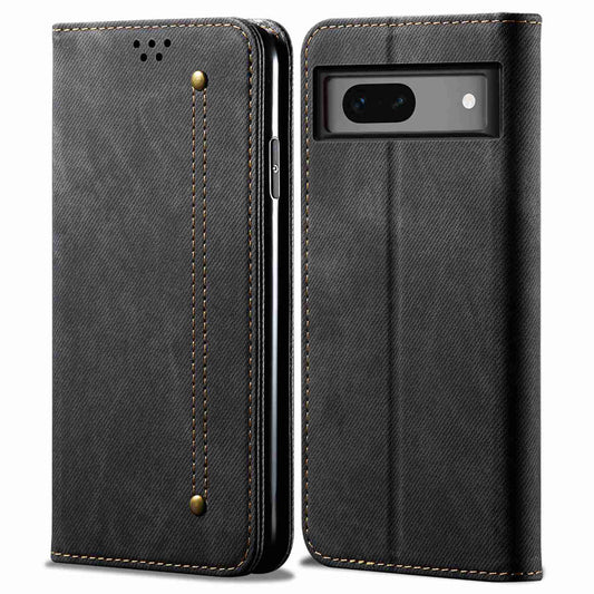 For Google Pixel 7a PU Leather Case Stand Wallet Anti-scratch Jeans Cloth Texture Phone Cover