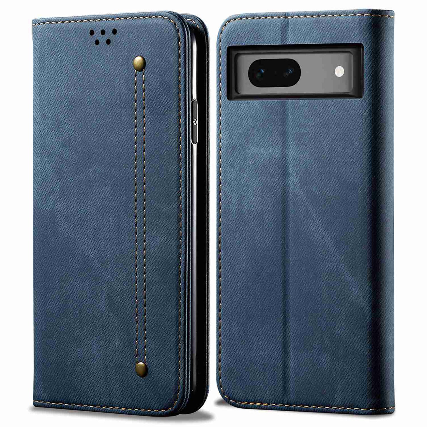 For Google Pixel 7a PU Leather Case Stand Wallet Anti-scratch Jeans Cloth Texture Phone Cover