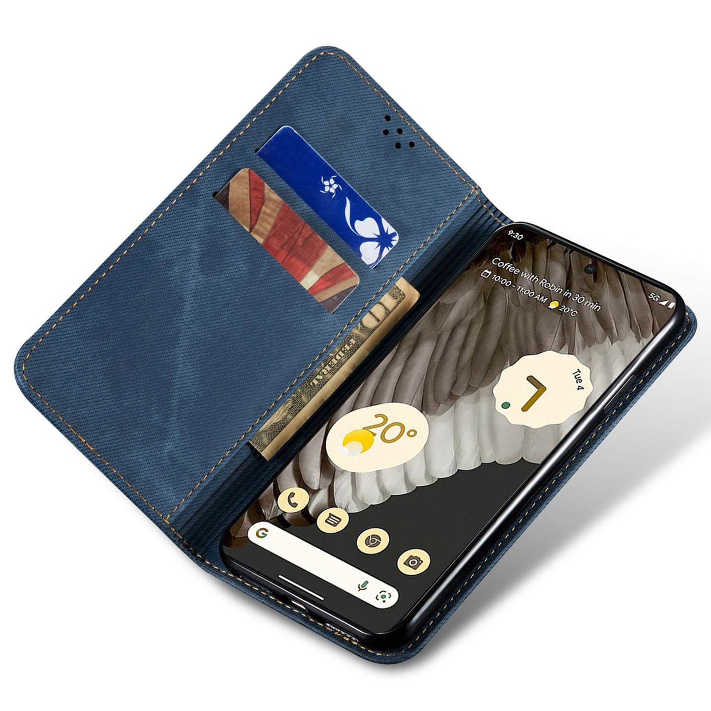 For Google Pixel 7a PU Leather Case Stand Wallet Anti-scratch Jeans Cloth Texture Phone Cover