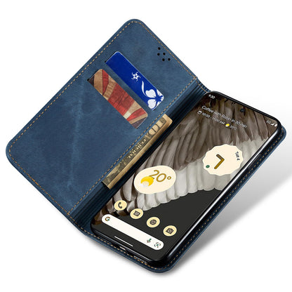 For Google Pixel 7a PU Leather Case Stand Wallet Anti-scratch Jeans Cloth Texture Phone Cover