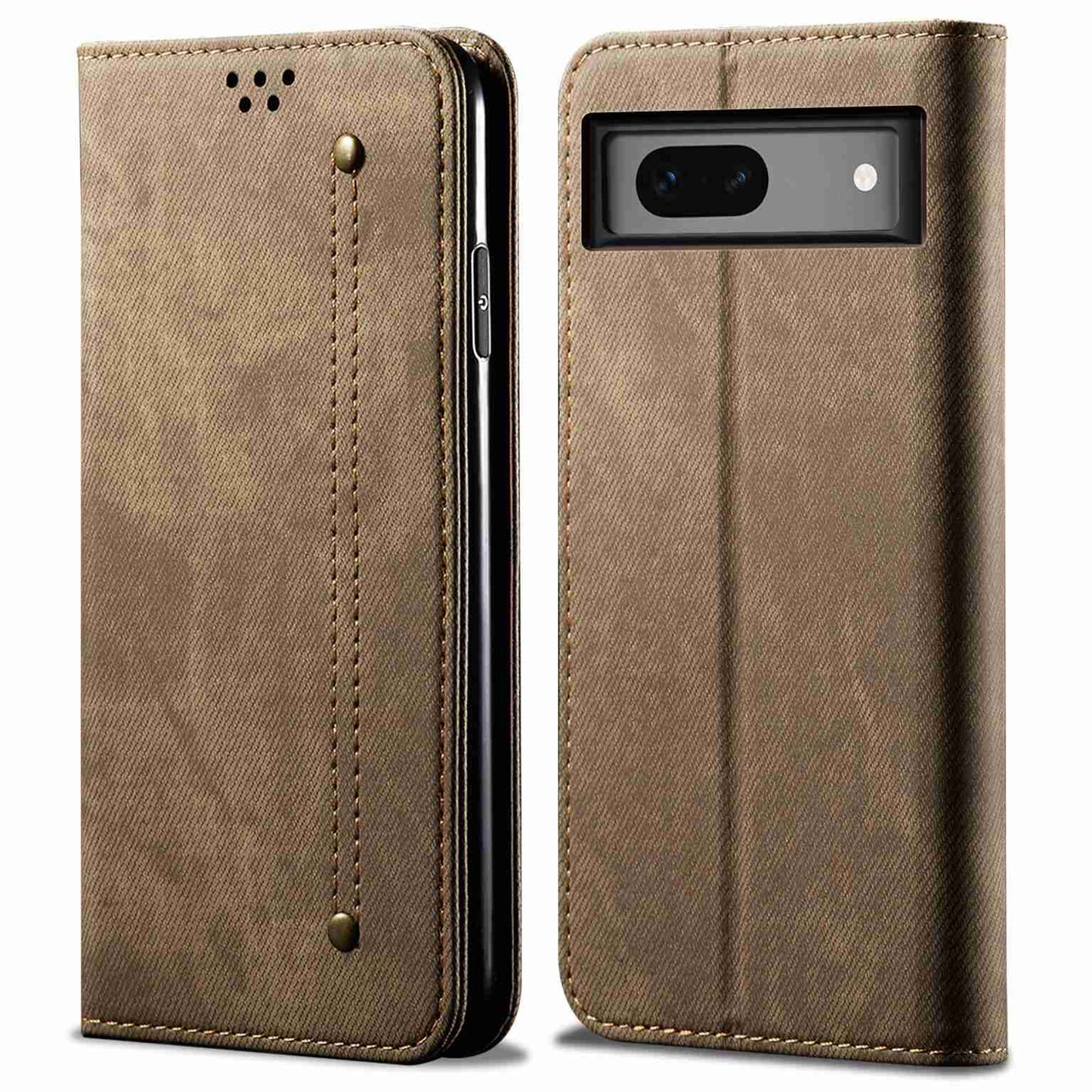 For Google Pixel 7a PU Leather Case Stand Wallet Anti-scratch Jeans Cloth Texture Phone Cover