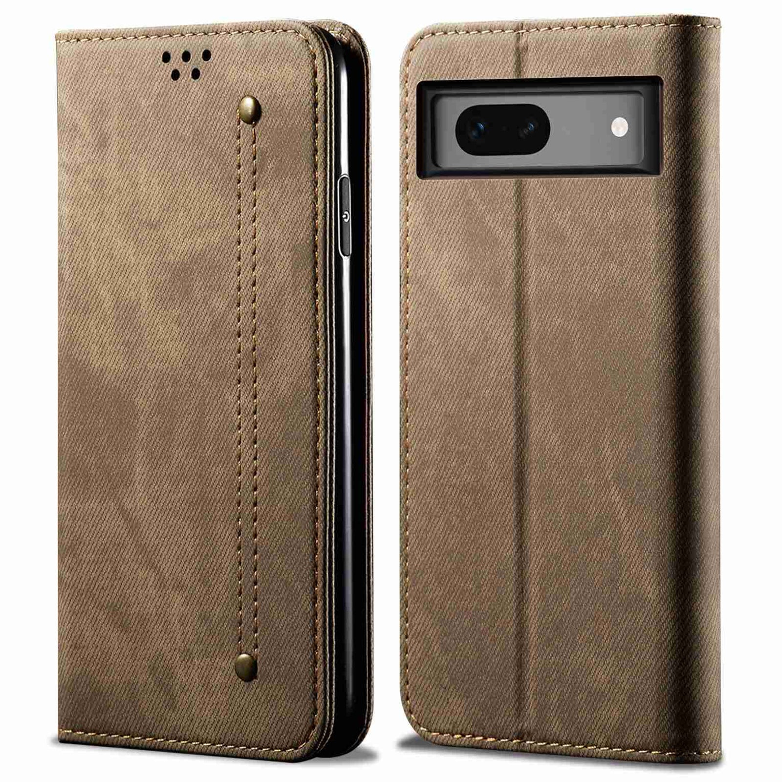 For Google Pixel 7a PU Leather Case Stand Wallet Anti-scratch Jeans Cloth Texture Phone Cover