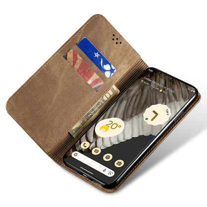 For Google Pixel 7a PU Leather Case Stand Wallet Anti-scratch Jeans Cloth Texture Phone Cover