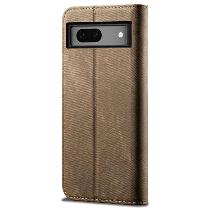 For Google Pixel 7a PU Leather Case Stand Wallet Anti-scratch Jeans Cloth Texture Phone Cover