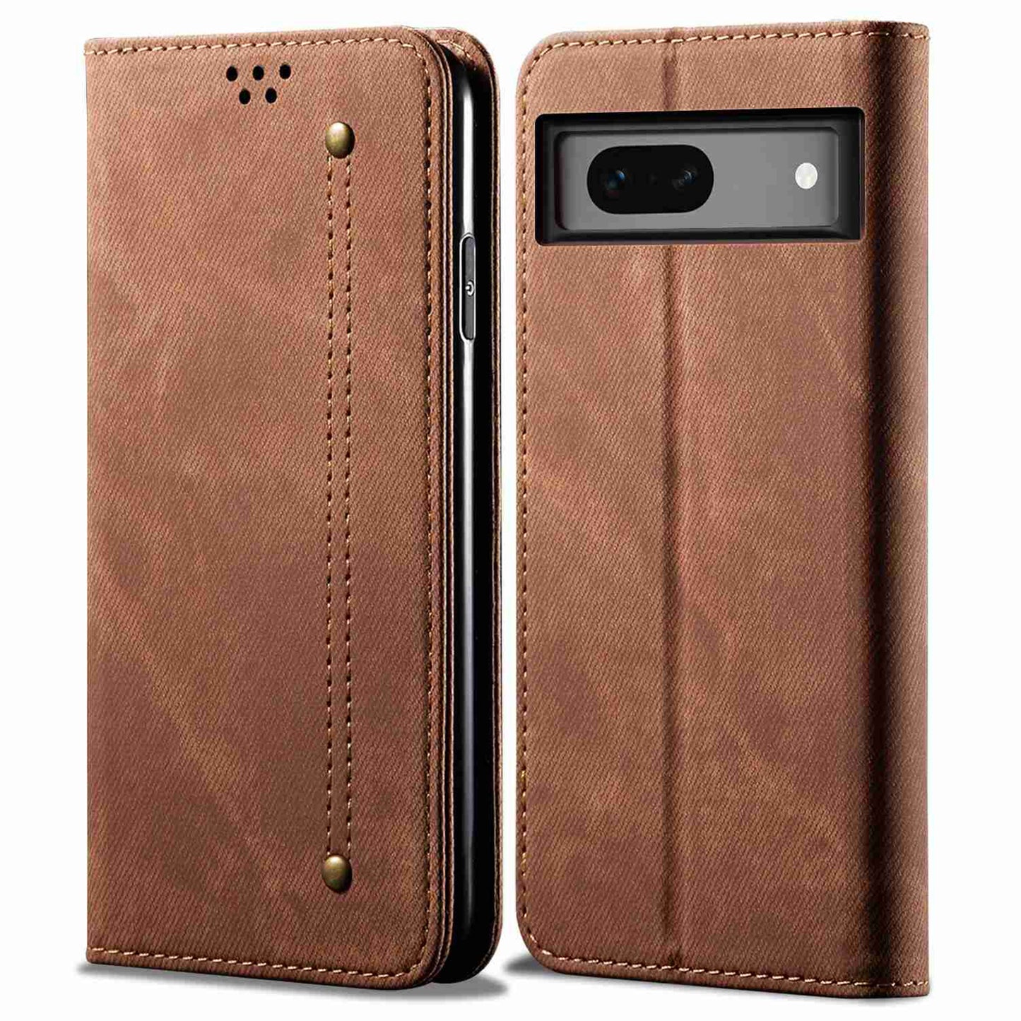 For Google Pixel 7a PU Leather Case Stand Wallet Anti-scratch Jeans Cloth Texture Phone Cover