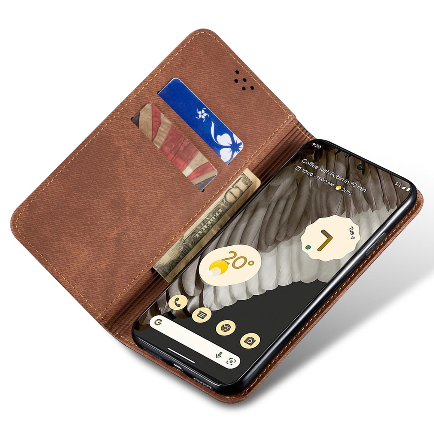 For Google Pixel 7a PU Leather Case Stand Wallet Anti-scratch Jeans Cloth Texture Phone Cover