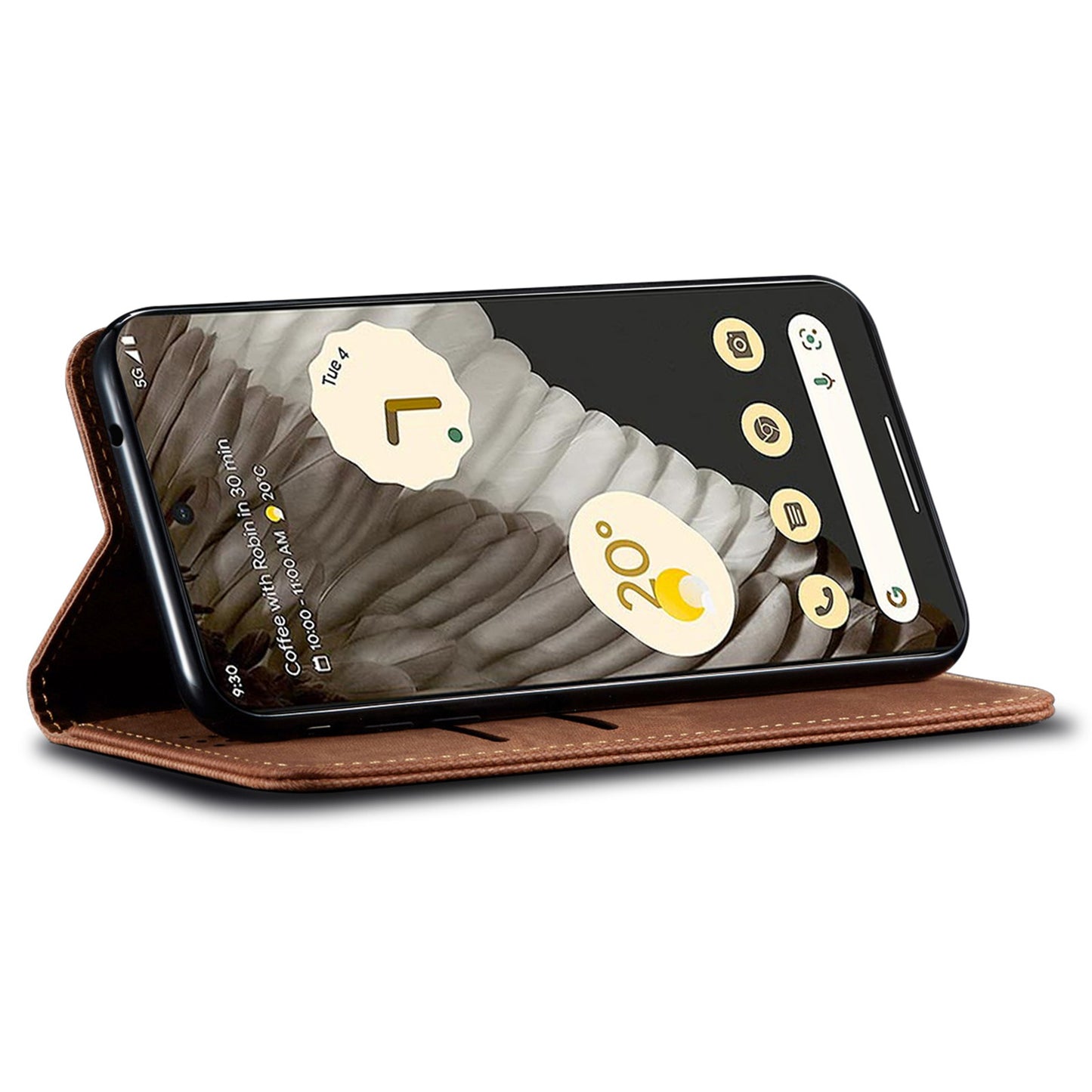 For Google Pixel 7a PU Leather Case Stand Wallet Anti-scratch Jeans Cloth Texture Phone Cover