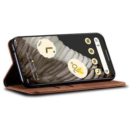 For Google Pixel 7a PU Leather Case Stand Wallet Anti-scratch Jeans Cloth Texture Phone Cover