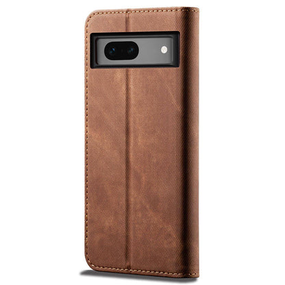 For Google Pixel 7a PU Leather Case Stand Wallet Anti-scratch Jeans Cloth Texture Phone Cover