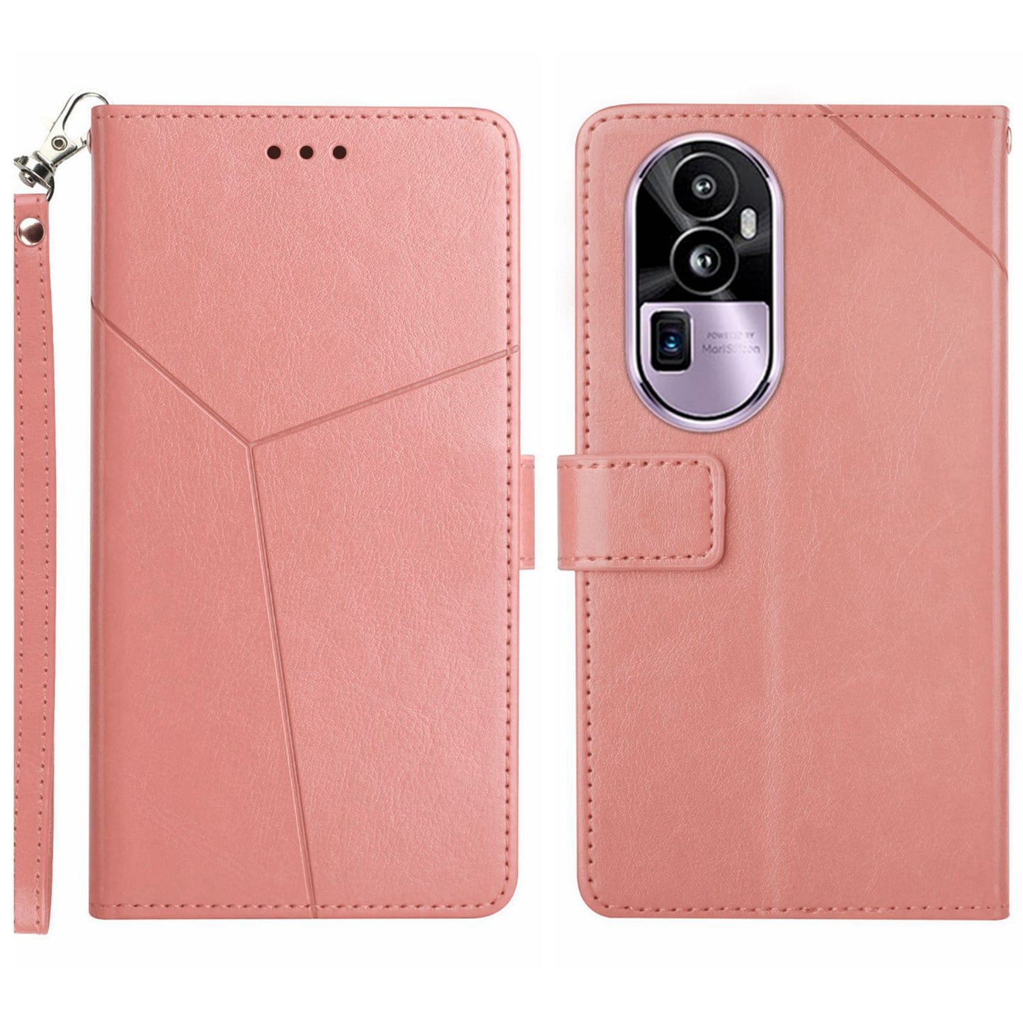 HT01 For Oppo Reno10 Pro+ 5G Y-shaped Line Imprinting Phone Stand Cover PU Leather Case Wallet