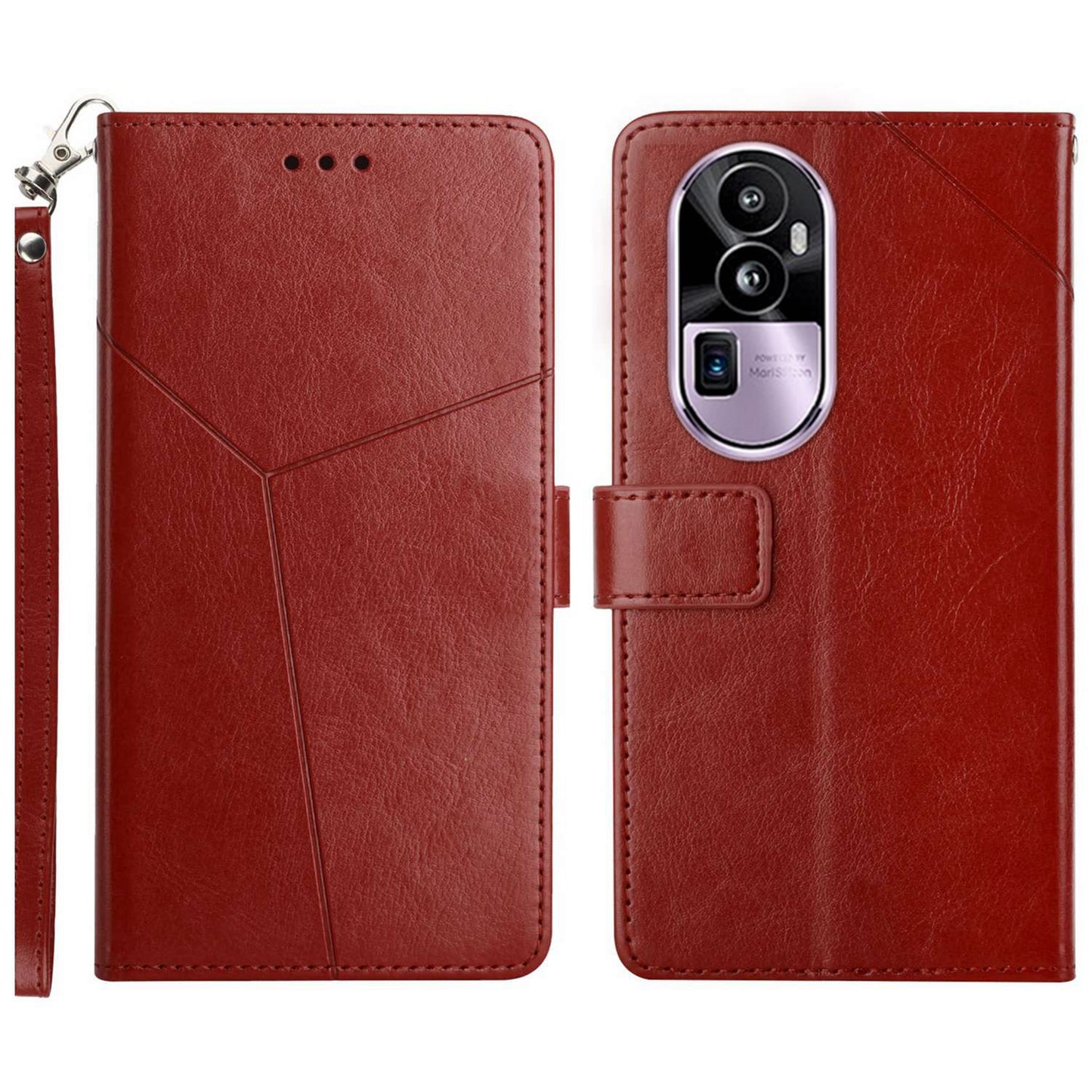 HT01 For Oppo Reno10 Pro+ 5G Y-shaped Line Imprinting Phone Stand Cover PU Leather Case Wallet