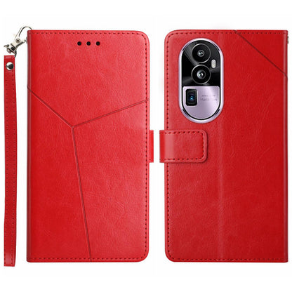 HT01 For Oppo Reno10 Pro+ 5G Y-shaped Line Imprinting Phone Stand Cover PU Leather Case Wallet