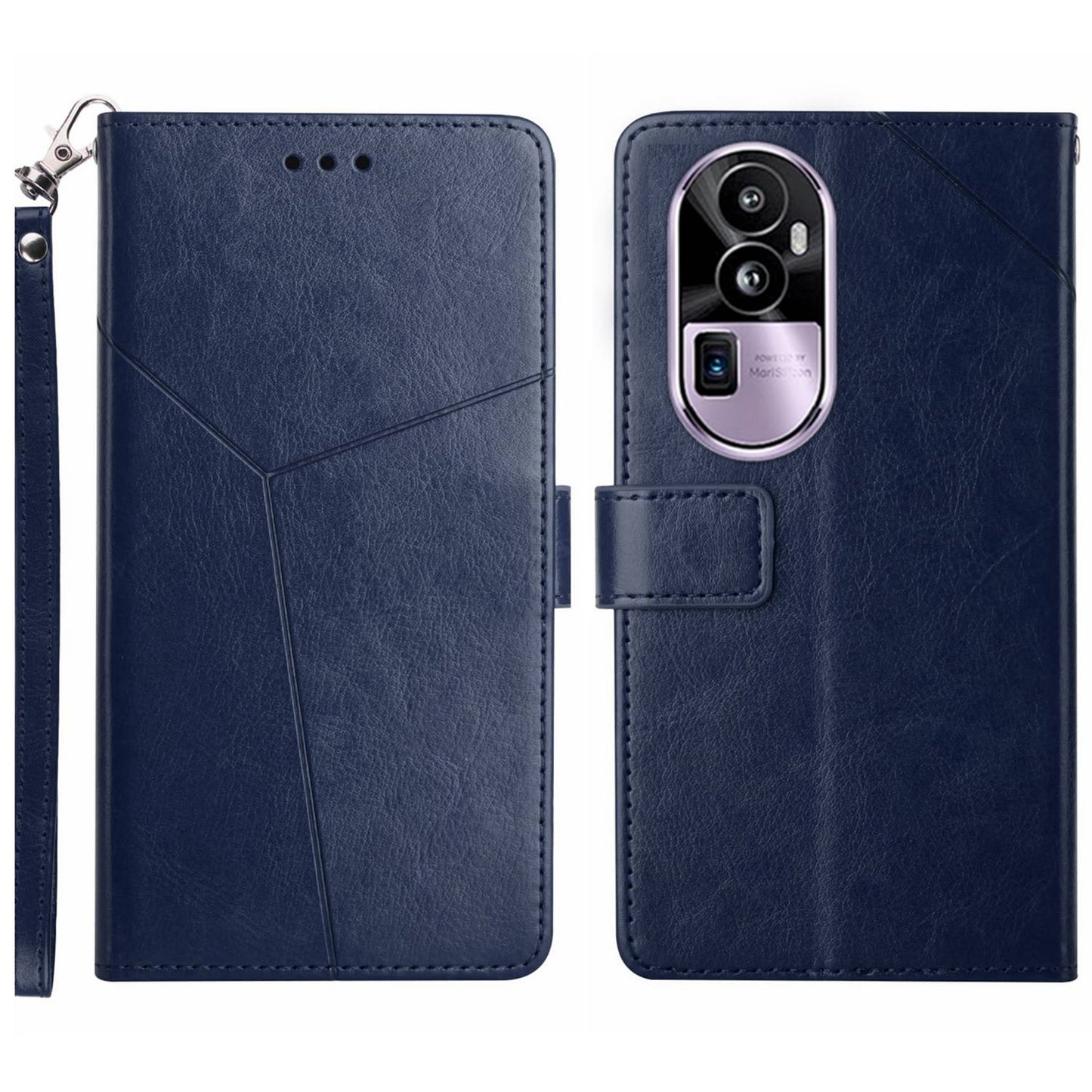 HT01 For Oppo Reno10 Pro+ 5G Y-shaped Line Imprinting Phone Stand Cover PU Leather Case Wallet