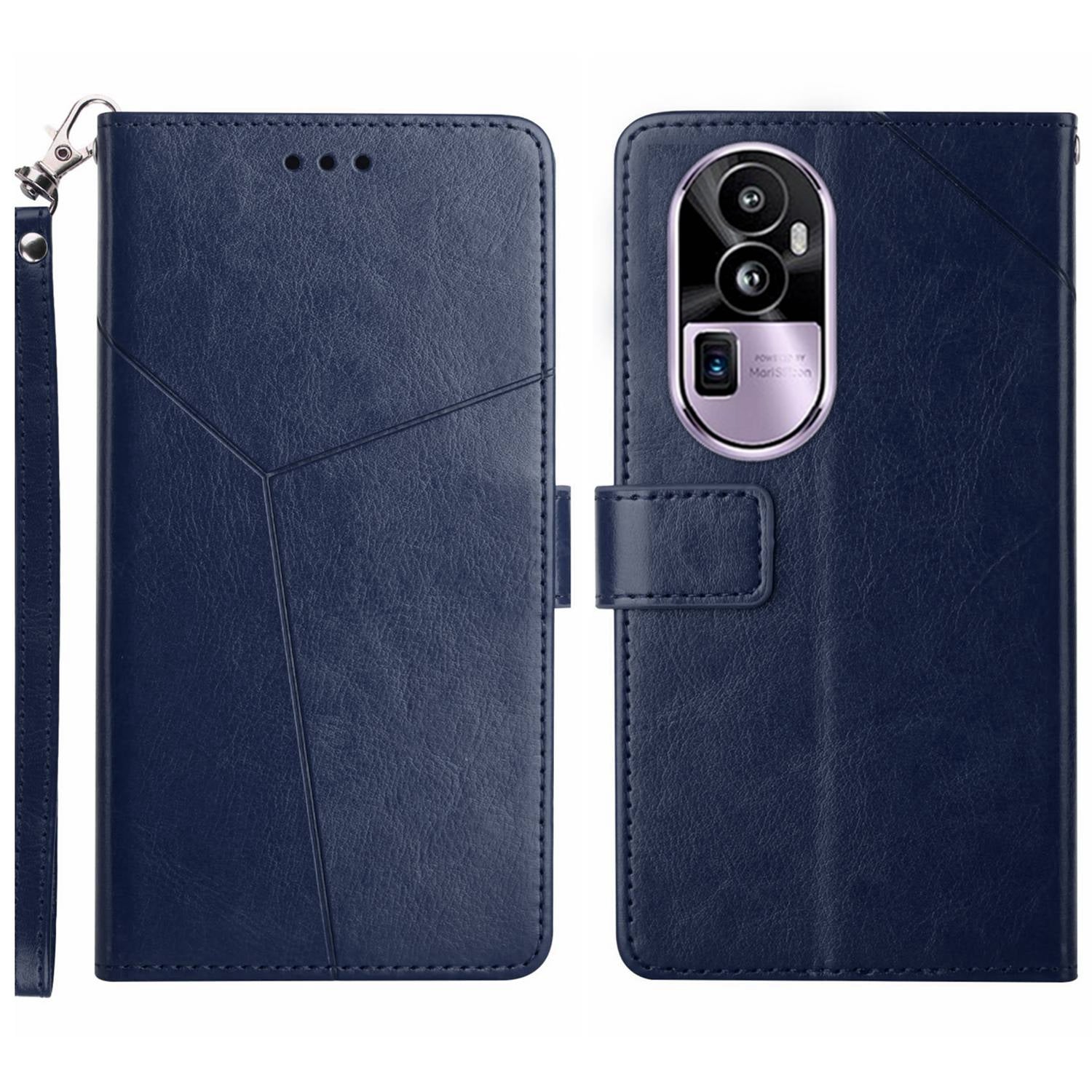HT01 For Oppo Reno10 Pro+ 5G Y-shaped Line Imprinting Phone Stand Cover PU Leather Case Wallet