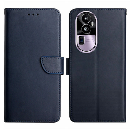 HT02 Genuine Cow Leather Phone Case for Oppo Reno10 Pro+ 5G , Nappa Texture Wallet Stand Cover