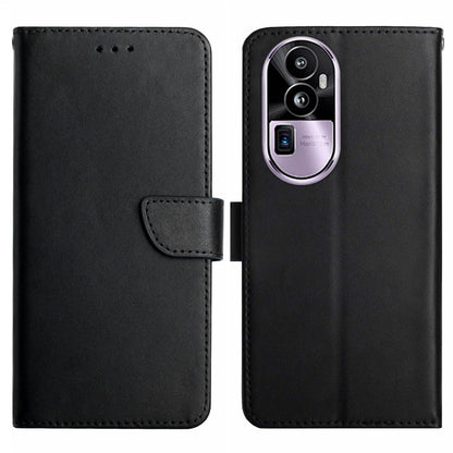HT02 Genuine Cow Leather Phone Case for Oppo Reno10 Pro+ 5G , Nappa Texture Wallet Stand Cover
