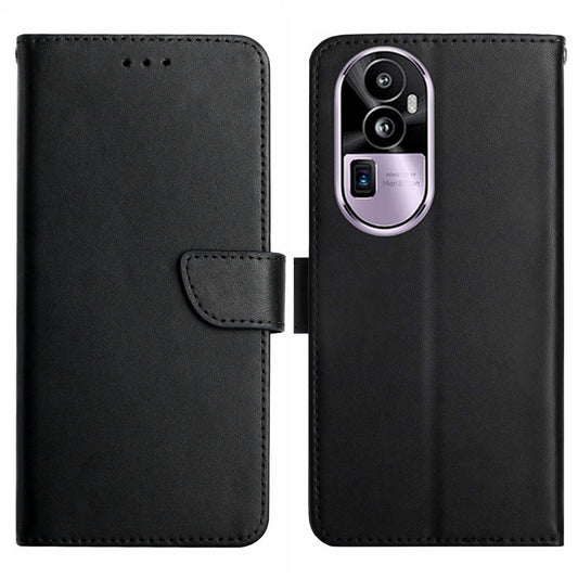 HT02 Genuine Cow Leather Phone Case for Oppo Reno10 Pro+ 5G , Nappa Texture Wallet Stand Cover